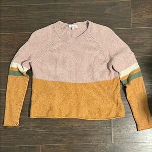 Madewell Pink and Mustard Colorblock Crewneck Sweater